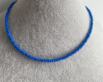 Opaque Flamingo Blue Coloured Seed Bead Choker, Wire Necklace, Beaded Choker, Seed Bead Necklace , Minimal Jewellery ,Layer Necklace
