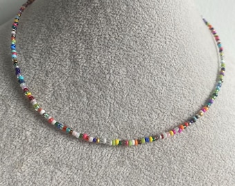 Multicoloured Seed Bead Choker, Wire Necklace, Beaded Choker, Seed Bead Necklace , Minimal Jewellery ,Layer Necklace