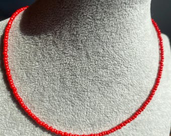 Red (Bright )Coloured Seed Bead Choker, Wire Necklace, Beaded Choker, Seed Bead Necklace , Minimal Jewellery ,Layer Necklace