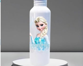 Botella de agua de acero inoxidable de 750 ml con temática de Elsa Frozen personalizada, regalo deportivo para niños