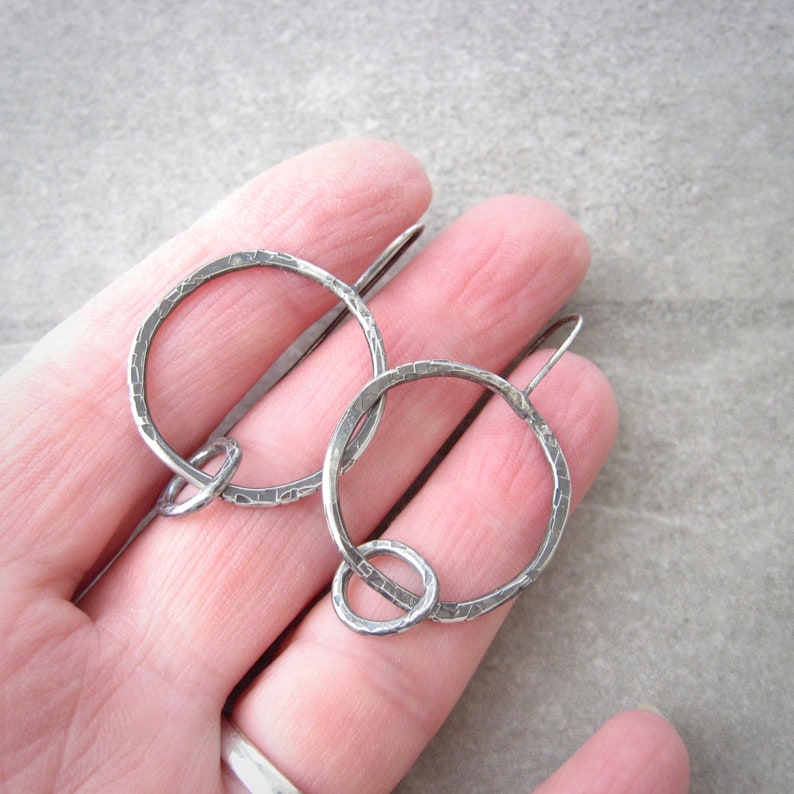 sterling hoops, edgy silver earrings, artisan earrings, hammered texture image 4