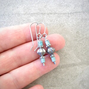 turquoise earrings, oxidized silver, minimalist earrings, southwest vibe, gift for girlfriend image 3