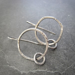 sterling hoops, edgy silver earrings, artisan earrings, hammered texture image 1