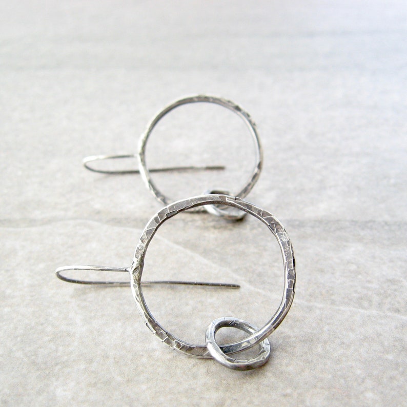 sterling hoops, edgy silver earrings, artisan earrings, hammered texture image 5