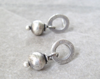 silver ring earrings, minimalist earrings, silver post hoops, dainty hoops