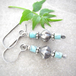 turquoise earrings, oxidized silver, minimalist earrings, southwest vibe, gift for girlfriend image 2