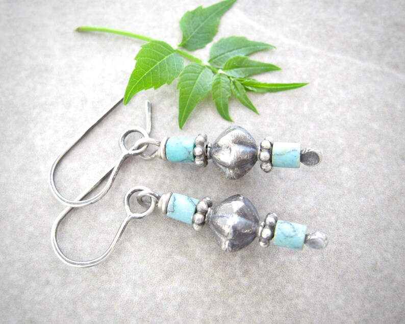 turquoise earrings, oxidized silver, minimalist earrings, southwest vibe, gift for girlfriend image 2