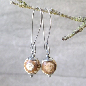 tan stone earrings, picture jasper beads, sterling silver, artisan jewelry, oversize ear wires, oxidized silver, nature lover gift image 2