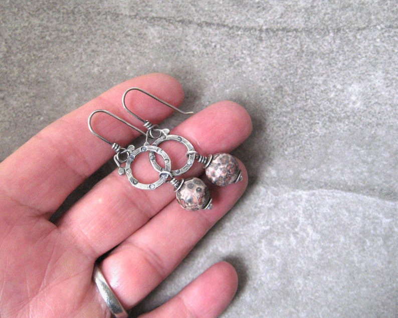boho jasper earrings, leopard skin jasper, rustic drop earrings, oxidized silver, artisan jewelry, gift for her image 3