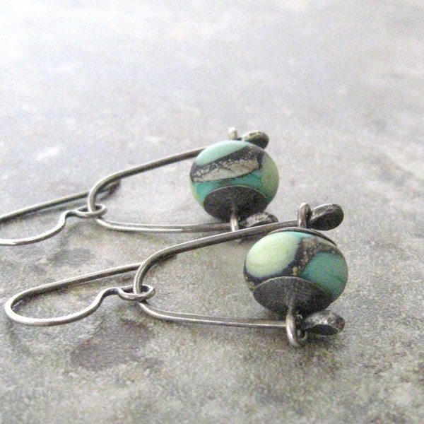 lampwork and silver dangle earrings, rustic dangle earrings, modern silver jewelry