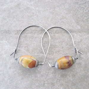 jasper hoop earrings, oxidized silver earrings, rustic boho hoops, red creek jasper, nature lover gift