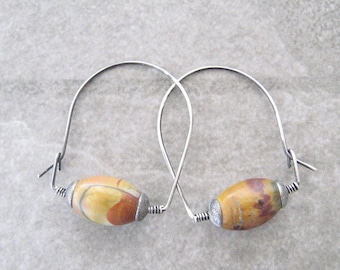 jasper hoop earrings, oxidized silver earrings, rustic boho hoops, red creek jasper, nature lover gift