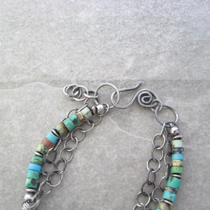 turquoise bracelet, silver and turquoise, 3 strand bracelet, metalwork jewelry, artisan bracelet image 5