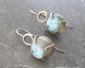 labradorite earrings, artisan jewelry, blue stone earrings, oxidized silver, metalwork jewelry, prong set stones, gift for her
