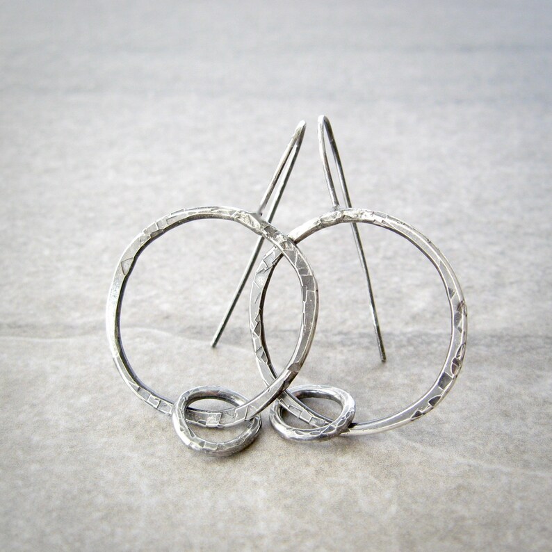 sterling hoops, edgy silver earrings, artisan earrings, hammered texture image 3