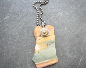 jasper necklace, multi color stone, mixed metal jewelry, boho pendant necklace, sterling chain, polychrome jasper