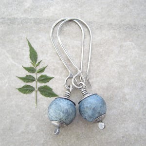 blue stone earrings, sodalite beads, sterling silver, artisan jewelry, oversize ear wires, oxidized silver, gift for her