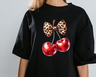 Leopard Bow Cherries PNG | Girly Sublimation Design (Digital Download)