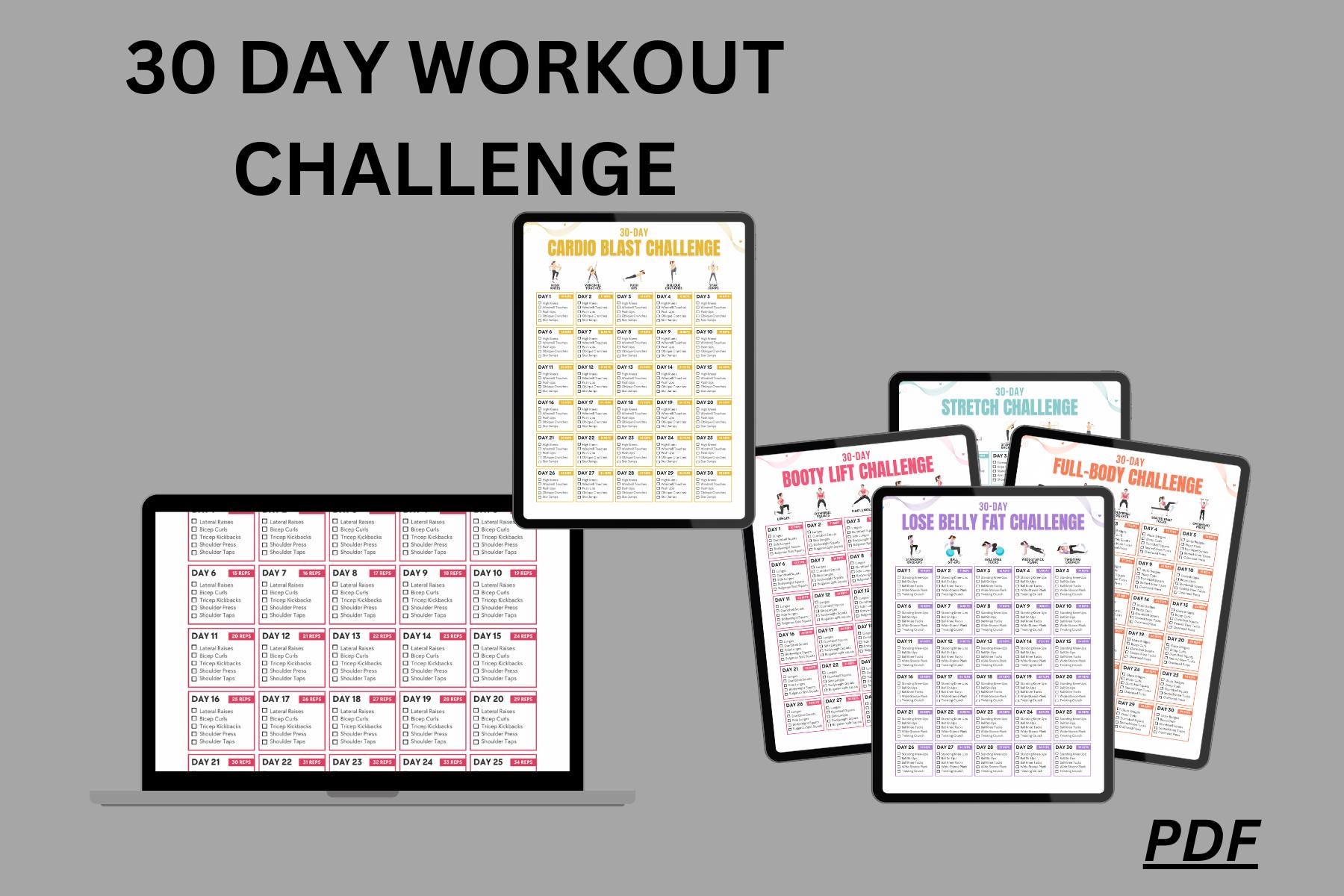 30 Day Challenge Bundle, Digital Fitness Challenge, Printable Exercise ...