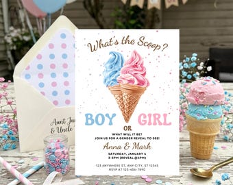 Ice Cream Gender Reveal Invitation, Editable Summer E-Invite (Digital Download)