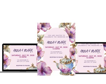 Elegant Floral Wedding Invitation | Digital Download | Editable Canva Template