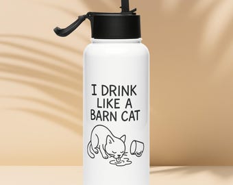 Barn Cat Water Bottle: 32oz Stainless Steel, Funny Gift for Cat Lovers