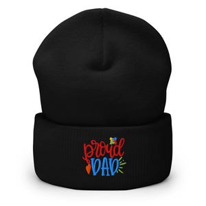 Proud Dad Autism Awareness Beanie: Embroidered Puzzle Hat