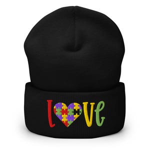 Love & Neurodiversity Beanie | Autism Awareness Heart | Rainbow Puzzle Piece Hat | Cozy Winter Pride