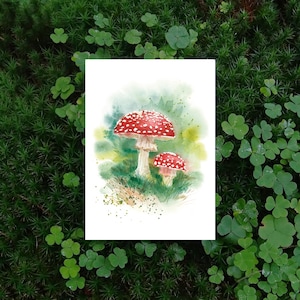 Postkarte mit Fliegenpilz - Naturmotiv - Aquarelloptik - Waldmotiv - Grußkarte - Geschenkidee für Naturliebhaber - herbstliches Motiv