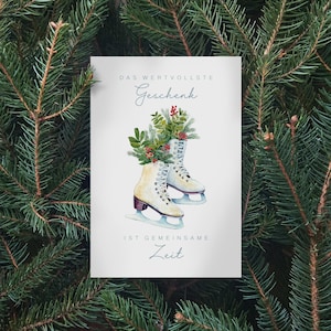 Postkarte mit Schlittschuhen - Grußkarte - Karte in Aquarelloptik - Geschenkidee für Weihnachten - besondere Weihnachtskarte mit Spruch
