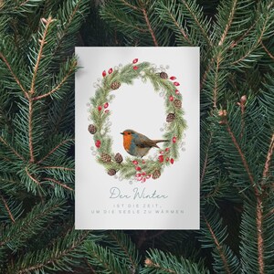 Postkarte mit Rotkehlchen - Grußkarte - Karte in Aquarelloptik - Geschenkidee für Weihnachten - besondere Weihnachtskarte mit Spruch
