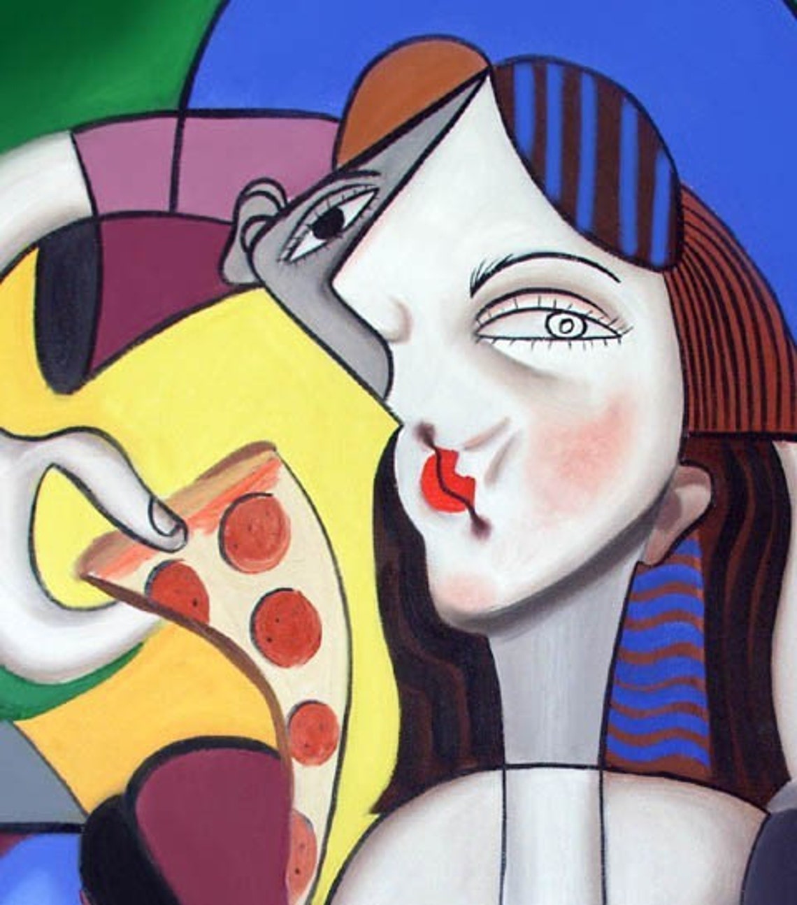 The Mona Pizza Fine Art Print food Wine Italian Cubism Anthony Etsy