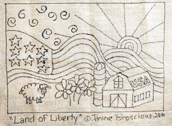 Land Of Liberty Rug Hooking Pattern on linen 19.5 x 13.5 inches