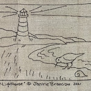 Lighthouse Landscape Rug Hooking Pattern on LINEN 11 x 14 inches