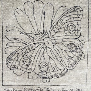 Buckeye Butterfly Pattern on Linen 18 x 18