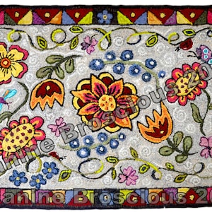 Happy Flowers Rug Hooking or Punching Pattern PDF 2 sizes