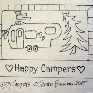 Happy Campers Rug Hooking Pattern on Linen 23.5 x 17.25 inches