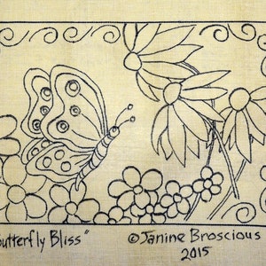 Butterfly Bliss Rug Hooking Pattern on linen 26 x 17.5 inches