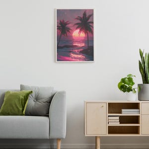 Tropical Sunset Art Print, Framed Wall Decor, Beach House Gift, Summer Vibes, Palm Tree Artwork, Home Office Decoration