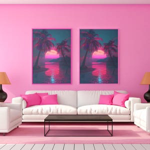 Tropical Sunset Art Print, Colorful Wall Decor, Beach Vibes, Home Office Decor, Gift for Ocean Lovers, Summer Aesthetic
