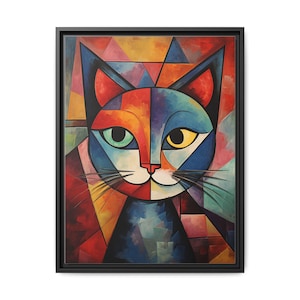 Colorful Cat Art Print, Framed Wall Decor, Modern Home Accent, Gift for Cat Lovers, Unique Living Room Artwork, Vibrant Cat Portrait