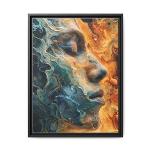 Impresión artística en lienzo enmarcada, decoración de pared abstracta, decoración moderna del hogar, arte colorido para la sala de estar, regalo único para los amantes del arte.