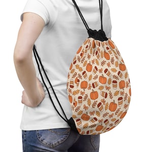 Autumn-Themed Drawstring Bag, Perfect for Fall Festivals, Halloween Treats, Back to School, Pumpkin Spice Lovers, Harvest Events