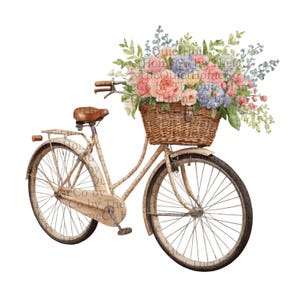 13 Watercolor Bicycle with Flowers Clipart Bundle | Vintage Floral Bike PNG Set for Spring Decor & Invitations | Pastel Bicycle | Set #136