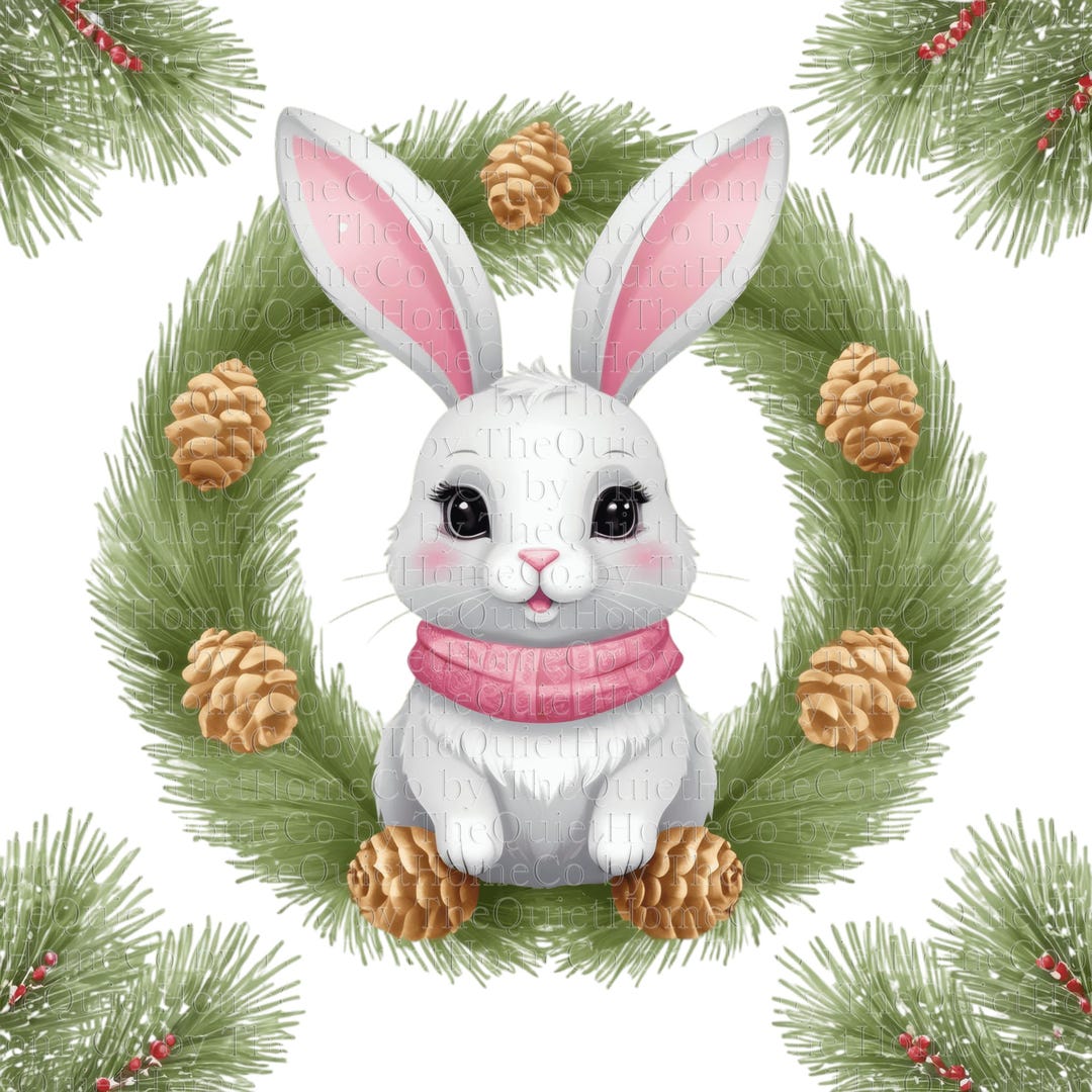 19 Christmas Bunny Clipart PNG Set | Watercolor Rabbit in Holiday ...