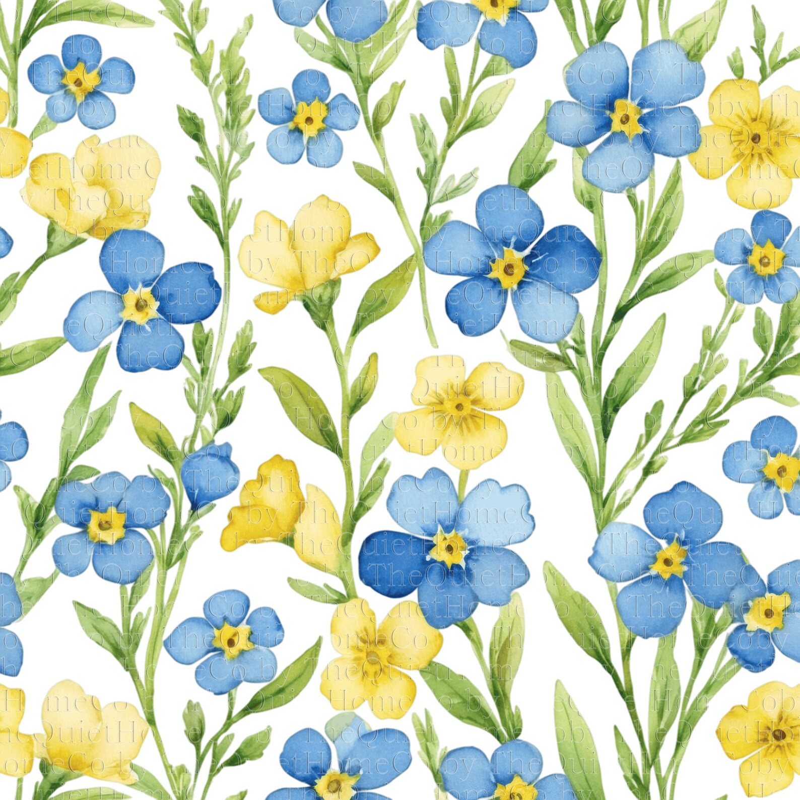15 Blue & Yellow Floral PNG Clipart Set | Watercolor Wildflower Borders ...