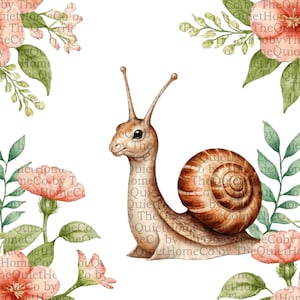 20 Aquarell Schnecke Clipart Bundle | Niedliche Gartenschnecken mit floralen PNGs für Kinderzimmerwandkunst, Frühlingsbasteln und Sublimationsdesign | Set #228
