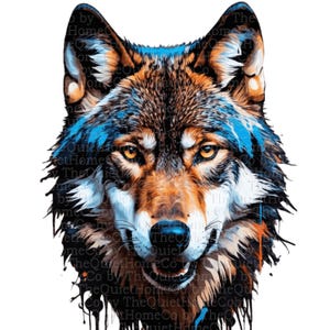 15 Watercolor Wolf Clipart PNG Set | Blue & Orange Splash Wolf Head Illustrations for Sublimation, Prints, Tattoo Art Wildlife | Set #568