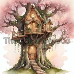 20 Fantasy Tree House JPG Illustrations | Whimsical Treehouse Art in Fairytale Style for Scrapbooking & Kids Room Decor | JPG Set #1