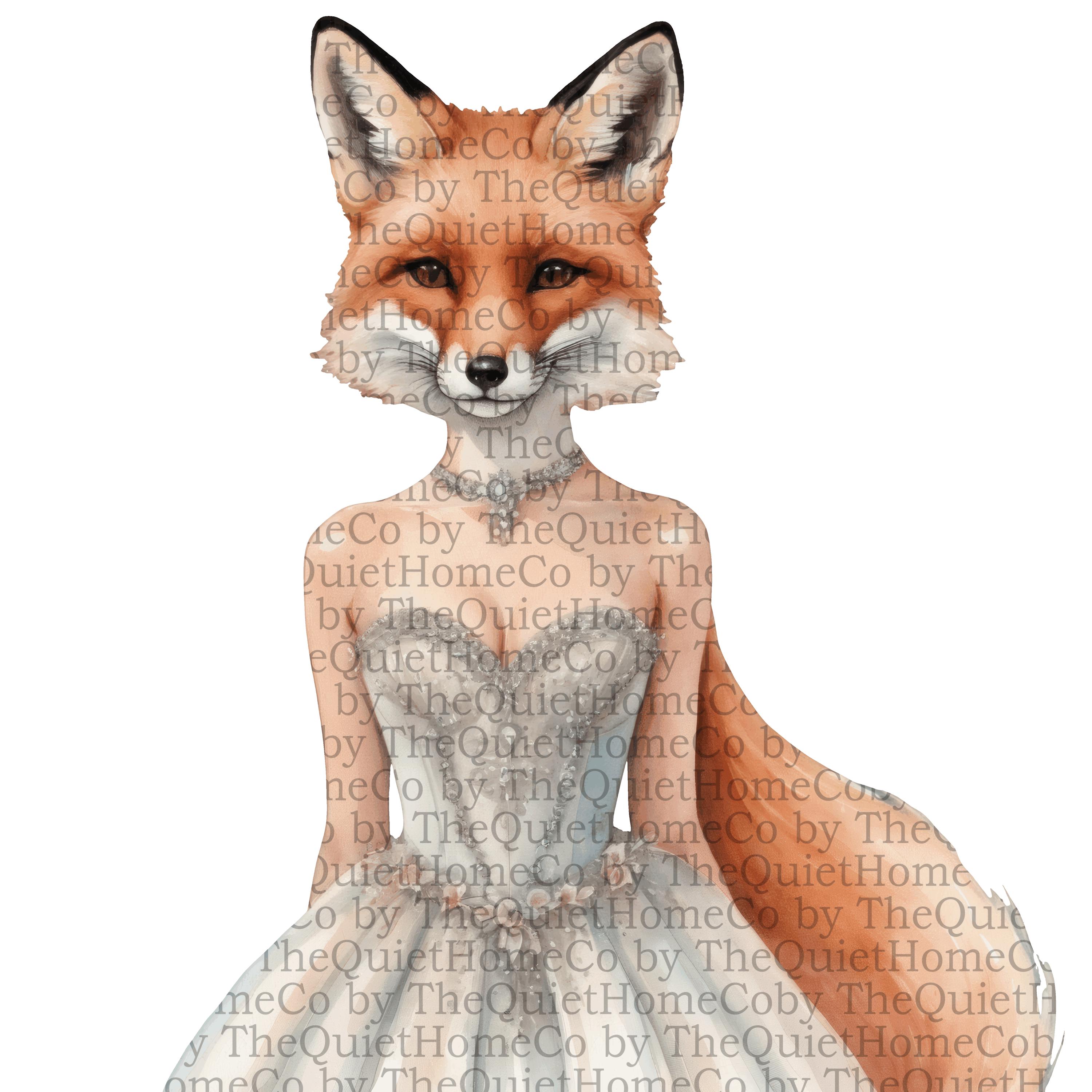 9 Lady Fox PNG Clipart Set | Watercolor Foxes in Vintage Dresses ...